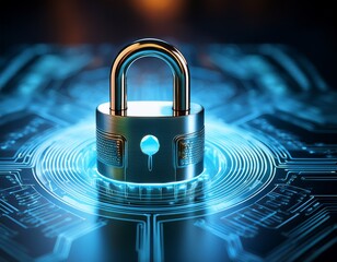 a captivating close up image of a digital lock representing safety and defense in the modern digital world