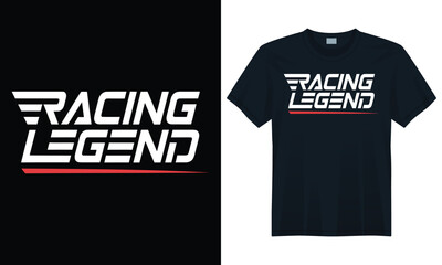 High-Speed Racing Legend T-Shirt Design with Bold Typography and Red Line for Motorsport Fans