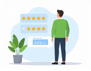 Man Viewing Positive Online Customer Feedback