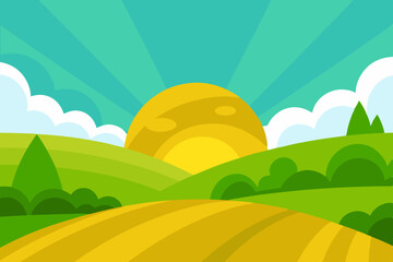 Obraz premium summer landscape with green grass and blue sky