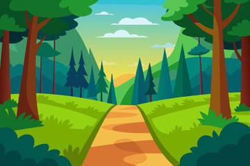 Enchanting Forest Path Animation Video Background Surrounded by Trees Vector