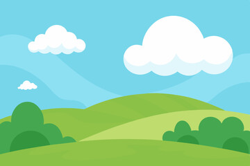 Obraz premium Serene Meadow Animation Video Background with Cartoon Clouds Vector