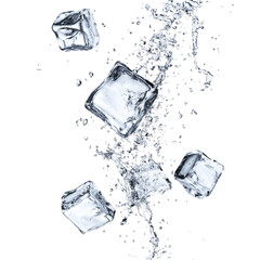 Ice cubes falling water splash abstract background design