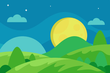 Magical Fairytale Landscape Animation Cartoon Video Background with Hills Vector