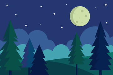Fototapeta premium Magical Animated Night Forest Animation Video Background with Stars Vector