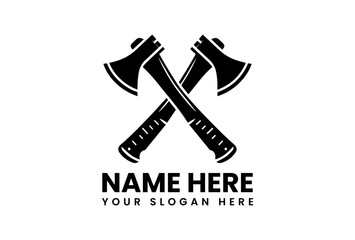 Traditional crossed axes in bold black silhouette vector logo representing wilderness strength and craftsmanship