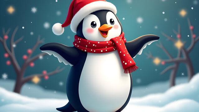 Penguin Celebrating Christmas