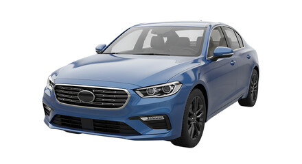 Modern blue sedan car isolated on white background