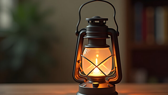 A small old fashioned lantern sitting on a table
