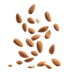 Almonds falling against a colorful striped background  a healthy snack