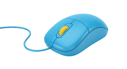 Bright blue wired computer mouse isolated on white background