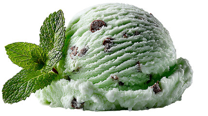 Mint Chocolate Chip Ice Cream Scoop with Mint Leaves