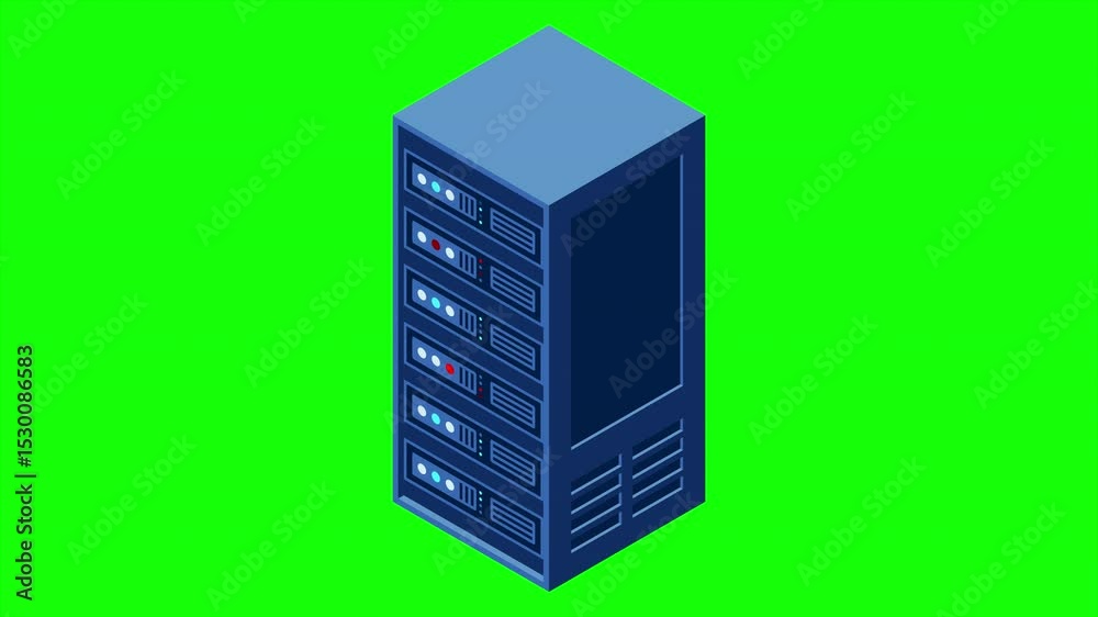 Poster data center server box. hosting server or data center room concept. isometric hardware server case c