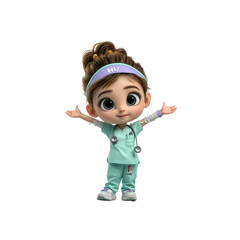 Adorable 3D Render of a Little Girl Dressed as a Doctor, Welcoming and Friendly