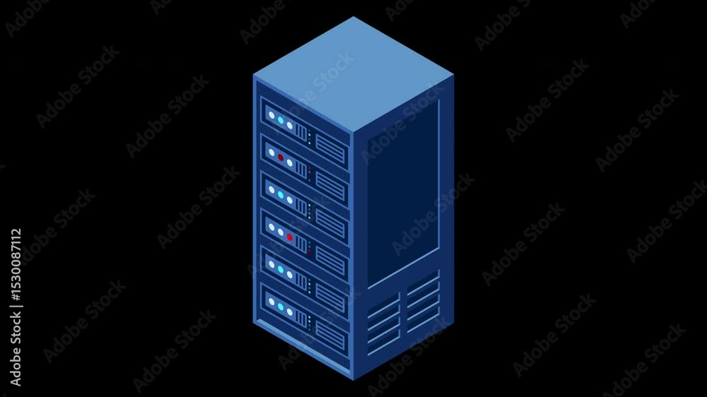 Poster data center server box. hosting server or data center room concept. isometric hardware server case c