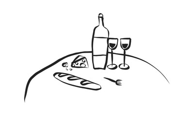 Hand drawn coquette dinner doodles. Vintage cute symbols with la dolce vita aesthetic in simple crayon and sketch style. Trendy art for menus and wedding invitations. whimsical vector illustration.
