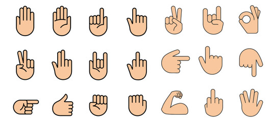 Diverse Hand Gestures Icons Set for Communication and Design Projects