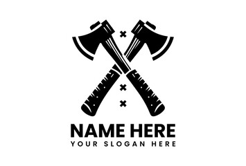 Bold black vector silhouette of two crossed axes symbolizing outdoor labor and rugged craftsmanship