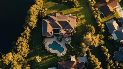 Community Association. Aerial View of Homes in Sunrise Weston Florida USA with Lake and Houses