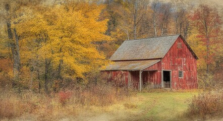 Colors Fall Drive. Brilliant Autumn Colors at Vermont Farmhouse near Woodstock