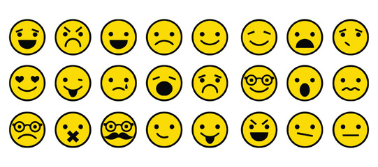 Diverse Collection of Yellow Emoticons Expressing Various Emotions and Feelings