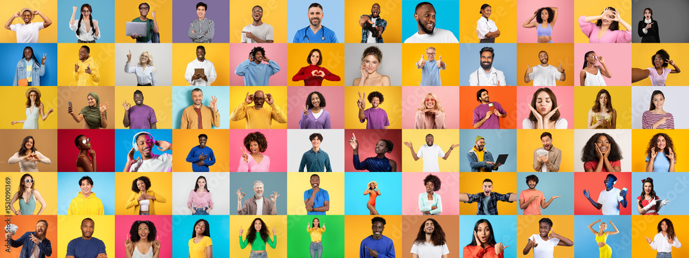 Poster a vibrant collection of portraits showcasing people of different backgrounds engaging in various act