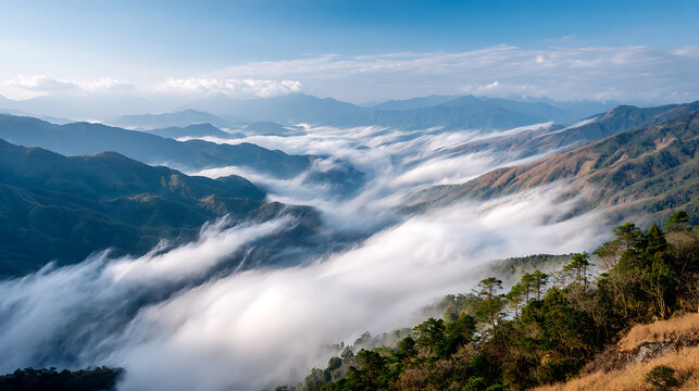 Dasyueshan Forest Cloudline View, Good For Atmospheric And Poetic Visuals