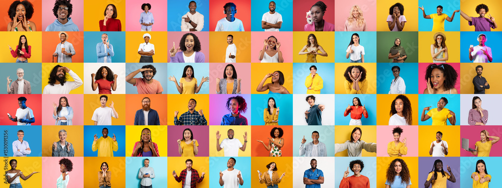 Poster a colorful collage features a diverse group of individuals expressing various emotions and gestures.