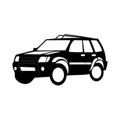 SUV icon. Off-road vehicle symbol. Black silhouette shape. Vector SUV illustration.