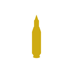 Bullet vector icon. Ammo silhouette shape. Golden color design. White background symbol.