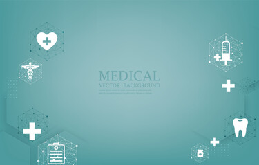 Modern vector medical green wallpaper.geometric hexagon background.medical icons