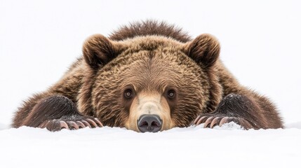 Obraz premium Grizzly bear in snow, frontal view