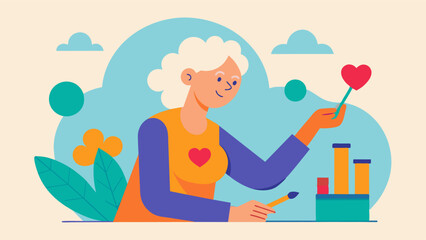 A woman with Parkinsons disease finding solace and physical therapy through painting as it helps improve her hand dexterity and fine motor skills.. Vector illustration
