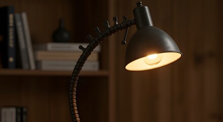 A Warm Glow of a Table Lamp Illuminating a Wooden Desk in a Cozy Room
