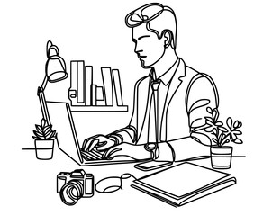 Office Life in Black and White, A businessman deeply immersed in work