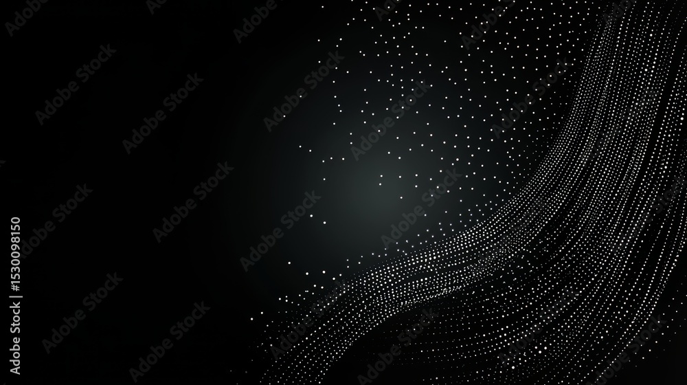 Poster Black background with a white line that is curved and has a lot of dots. The dots are scattered all over the line