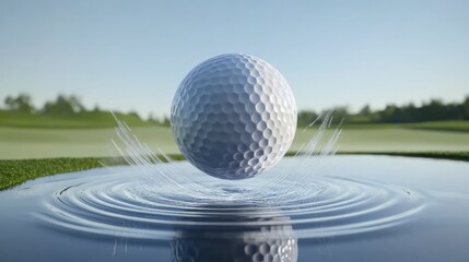 Golf ball mid-air with swing arc and digital visual effects tracing motion path