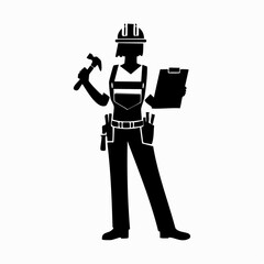 Fototapeta premium Silhouette of a female construction worker holding a hammer and clipboard illustration