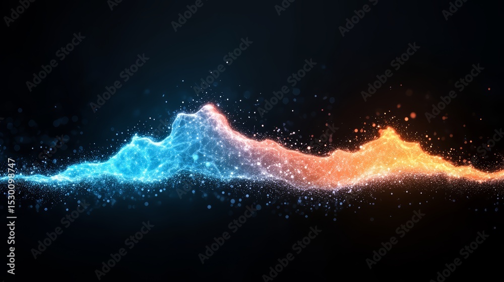 Fototapete blue and orange line of light with a lot of sparkles. the blue and orange colors are contrasting and