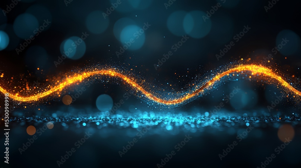 Aufkleber Vibrant and dynamic light display with a blue and orange wave of light that is filled with sparkles. The orange light creates a warm and energetic atmosphere