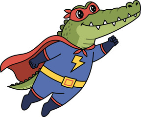 Superhero Alligator Soaring Through the Sky