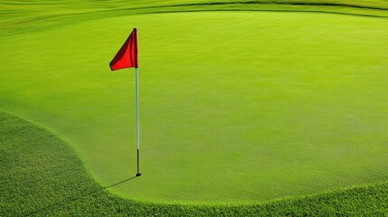 Obraz premium Hole placed on a tiered green, with sloping breaks and ridges leading to the flagstick