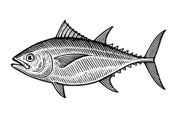 Fototapeta premium Tuna Fish Side View Vintage Engraving Vector Illustration