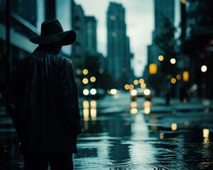 Rainy city night. AI.