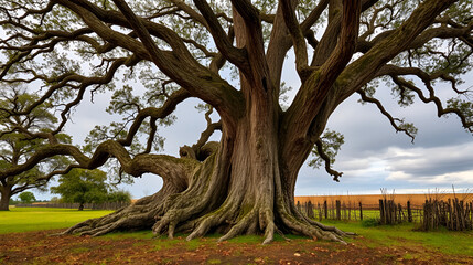 Fototapeta premium Ancient oak tree harmed by a storm