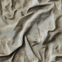 A highly detailed, seamless, and tileable texture of draped, crumpled fabric in a light beige or taupe color, showing natural folds and creases. Ideal for realistic textile rendering and backgrounds.