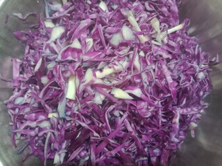Red cabbage vegetable slices delicious salad. Red cabbage vegetable for cooking.   
