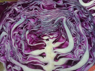 Red cabbage vegetable half.  Red vegetable healthy nutritional raw food