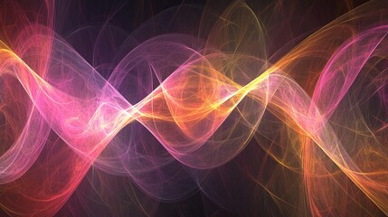 ピンクとオレンジが交差する幻想的な光のウェーブアート  