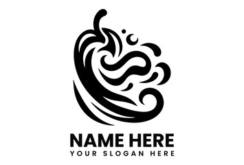 Stylized black chili pepper vector logo with abstract swirling heat waves for spicy food branding